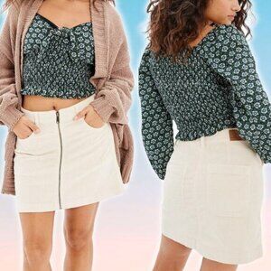 NWT AMERICAN EAGLE Corduroy Super Hi-Rise A-Line Mini Skirt Sz 12 Cream